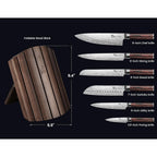 SYOKAMI 2026 Upgrade Knife Set 7 Piece Japanese Style Kitchen Knife Set With Foldable Magnetic Acacia Wood Block Sharp High Carbon Stainless Steel Chef Knives Set with Anti-slip Handle, Ideal for Gift