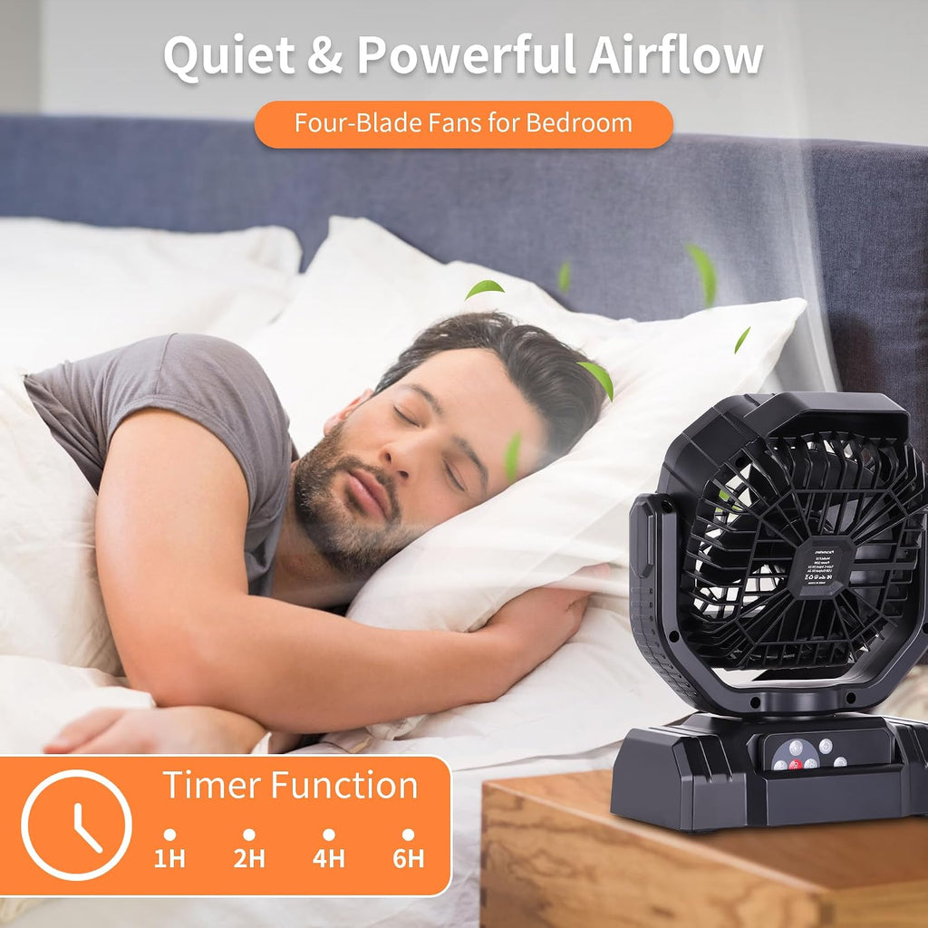 Avv 20000Mah High Speed Portable Camping Rechargeable Fan With Remote Control, Battery Powered With Auto Oscillating With Camping Essentials Accessories For Outdoor, Beach, Patio, Tent, Black