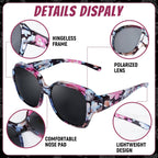 HOVEOX Polarized Fit Over Glasses Sunglasses for Women Prescription Sunglasses to Go Over Glasses UV400 Protection Black Floral-01