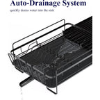 Kitsure Large Dish Drying Rack - Extendable Dish Rack, Multifunctional Dish Rack for Kitchen Counter, Anti-Rust Dish Drainers with Cutlery & Cup Holders 19.2"-26.7" L x 12.9" W, Black