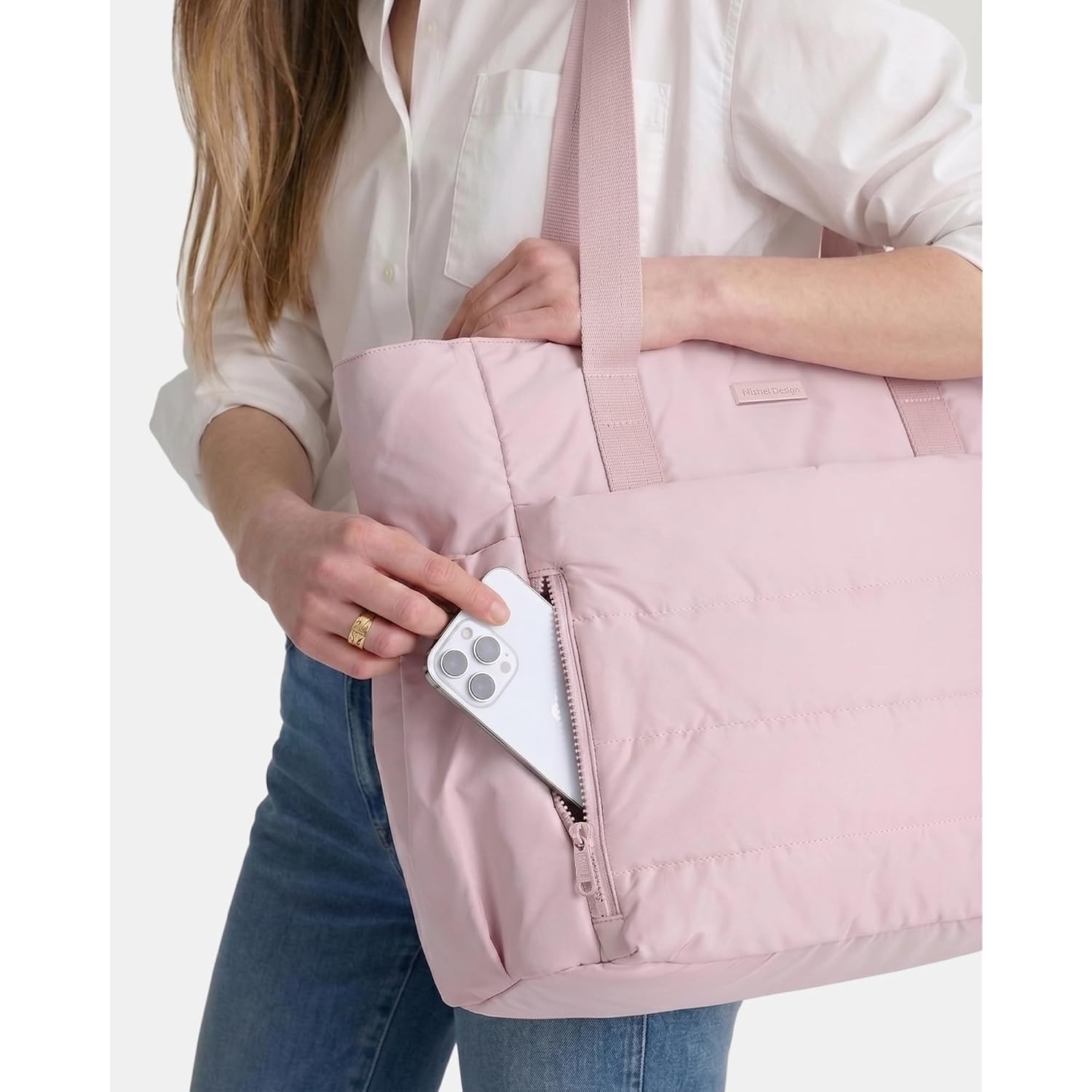 Nishel Travel Puffy Tote Bag For Women, Ultra-Lightweight Large Tote Purse For Office Day And A Short Weekend Getaway