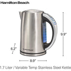 Hamilton Beach 1.7 Liter Temperature Control Electric Kettle, Water Boiler & Heater, Fast Boiling 1500 Watts, BPA Free, Cordless, Auto-Shutoff and Boil-Dry Protection, Stainless Steel (41020R)