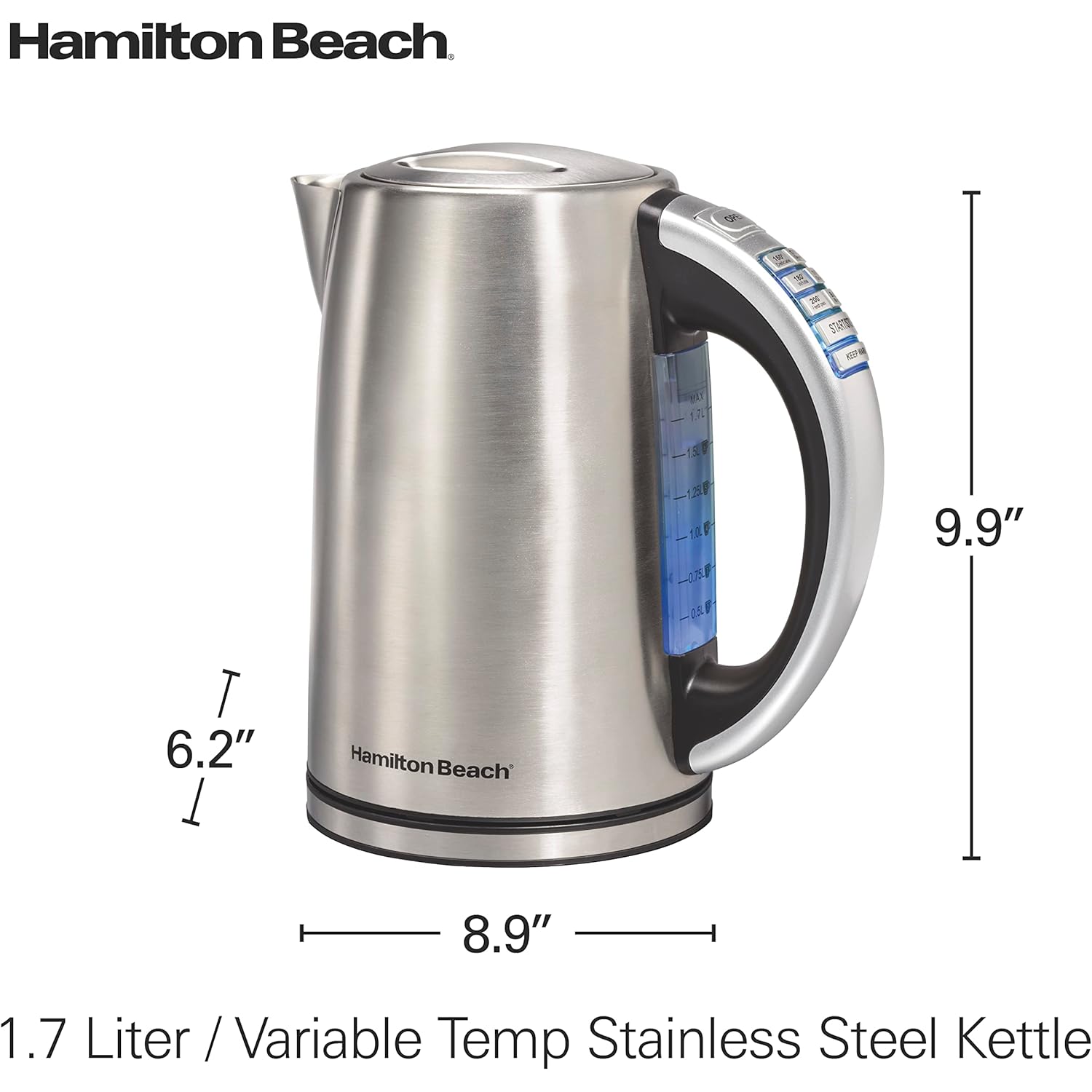 Hamilton Beach 1.7 Liter Temperature Control Electric Kettle, Water Boiler & Heater, Fast Boiling 1500 Watts, BPA Free, Cordless, Auto-Shutoff and Boil-Dry Protection, Stainless Steel (41020R)