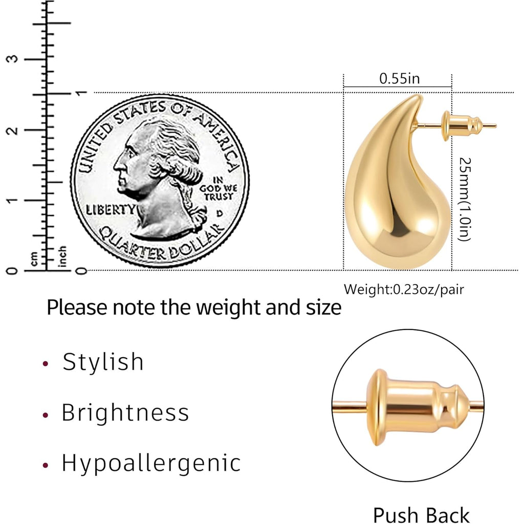 Gacimy Teardrop Earrings Dupes for Women 14K Gold Plated, Chunky Drop Earrings for Women with 925 Sterling Silver Post