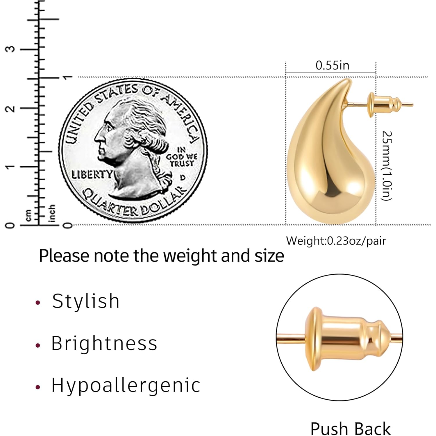 Gacimy Teardrop Earrings Dupes for Women 14K Gold Plated, Chunky Drop Earrings for Women with 925 Sterling Silver Post