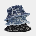 Frayed Unisex Sun Hats, Fashion Beach Bucket Hat for Men Women,Summer Outdoor Boy's Girls Boonie Cap Denim Floral L.blue
