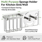 [Space Saving] Sponge Holder For Kitchen Sink, Great For Scrub Daddy / Scrub Mommy Sponges, Rust-Proof Sink Sponge Caddy Organizer For Dish Brush, Scrubber - 2 Mounting Options (Suction Cups & Hooks)