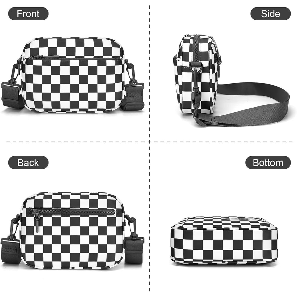 Small Checkered Crossbody Bag For Women Cute Purses Trendy Shoulder Handbags Wide Strap