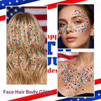 Mysense Red White and Blue Face Hair Body Glitter Stick with Heart & Star Sequins,4th of July Outfits for Women Kids,Patriotic USA Accessories for Independence Day Memorial Day 250 Anniversary