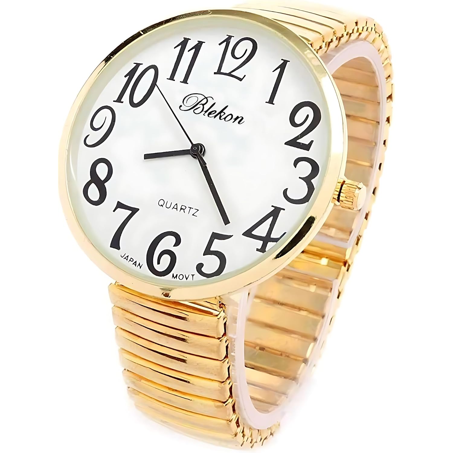 Ladies Large Number Face Stretch Band Watch Gold 1262G