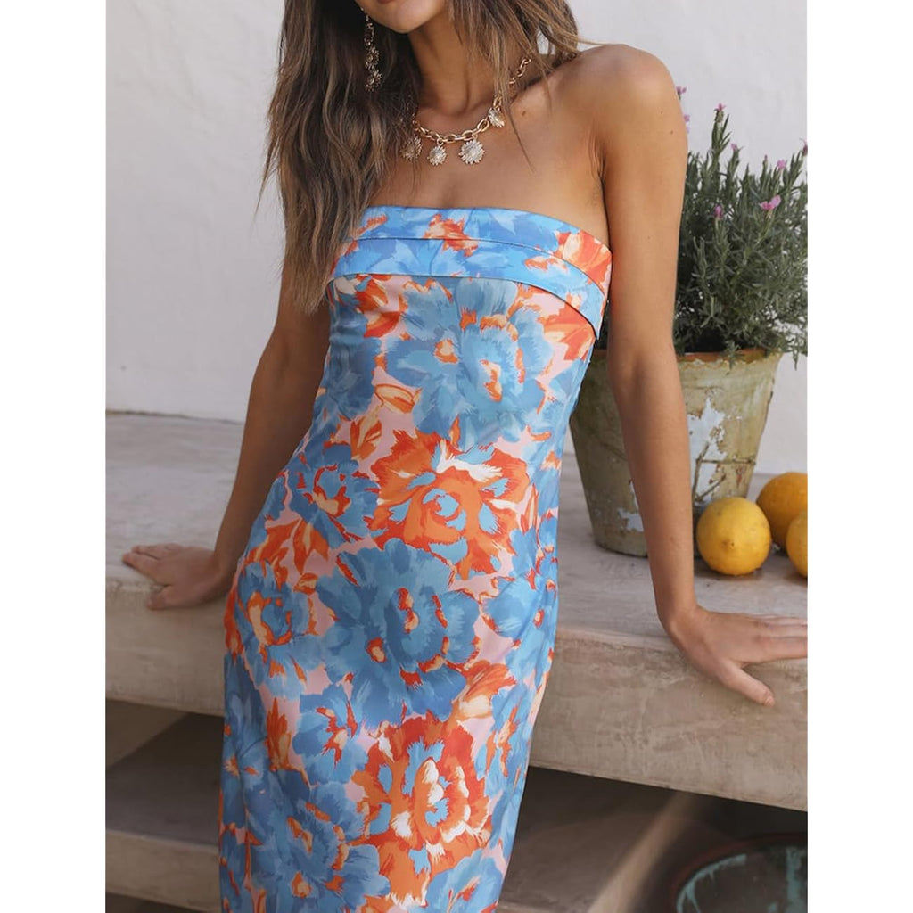 Realtix Satin Silk Backless Tube Tops Maxi Dress For Women Low Back Hollow Out Elegant Strapless Long Dresses Wedding Guest