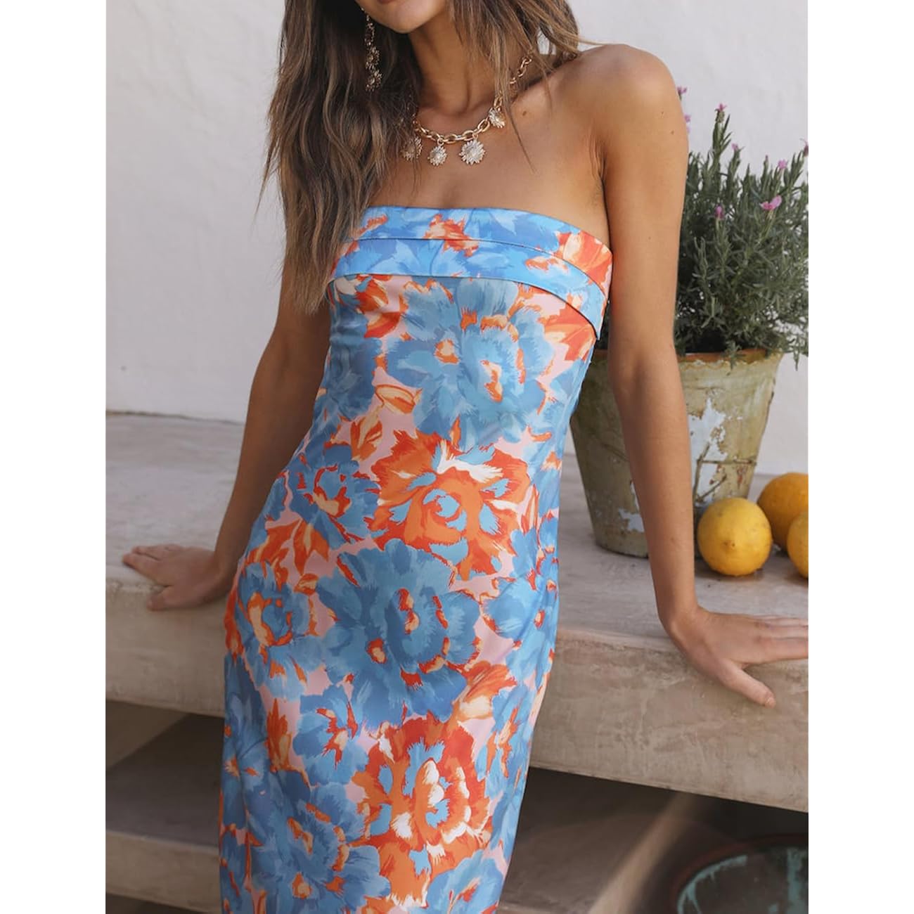 Realtix Satin Silk Backless Tube Tops Maxi Dress For Women Low Back Hollow Out Elegant Strapless Long Dresses Wedding Guest