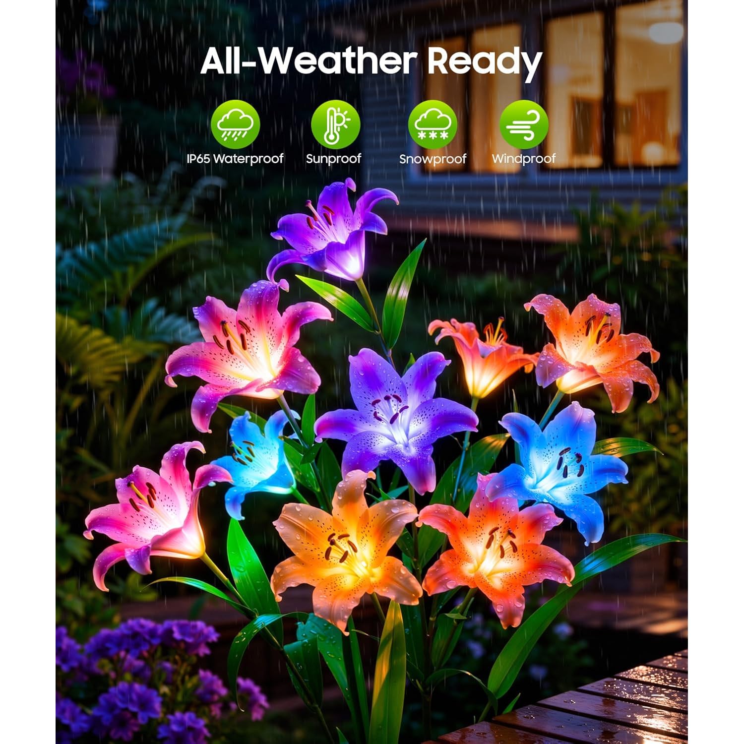 Letmy Solar Garden Lights, 4 Pack Solar Flower Lights With 6 Head Bigger Lily Lights, Ip65 Waterproof Solar Lights Outdoor, Decorative Lights For Garden, Patio, Yard, Flower Bed