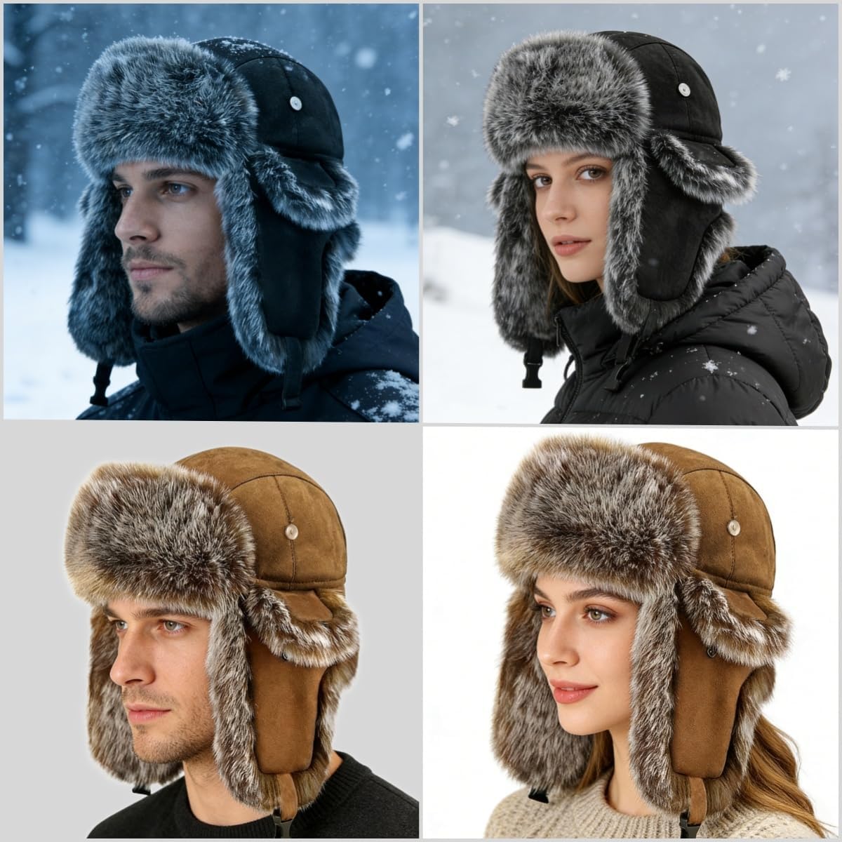 Winter Trooper Trapper Hat Faux Fur Russian Cossack Ushanka Hat with Earflaps Fuzzy Hunting Ski Snow Cap Unisex