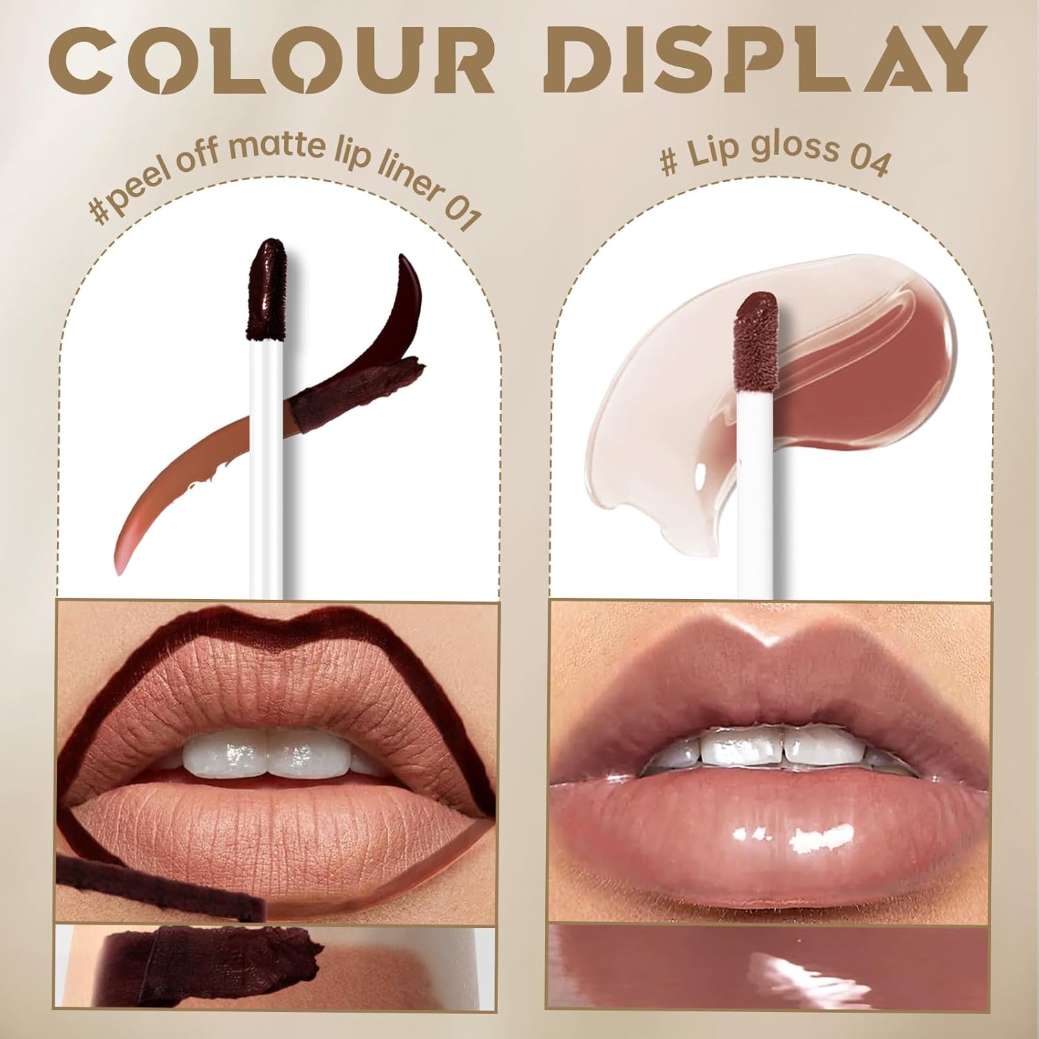 HOSAILY Peel Off Lip Liner Stain Tattoo, Long Lasting Waterproof Lip Stain Peel off, Tattoo Nude Lip Liner and Lip Gloss Combo, Non-Stick Cup Nourishing Lip Gloss Set Lipstick Makeup