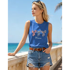 4th of July Flag Tank Tops Women-Floral American Flag Tops Patriotic Sleeveless Shirt Red White Blue Tank Top