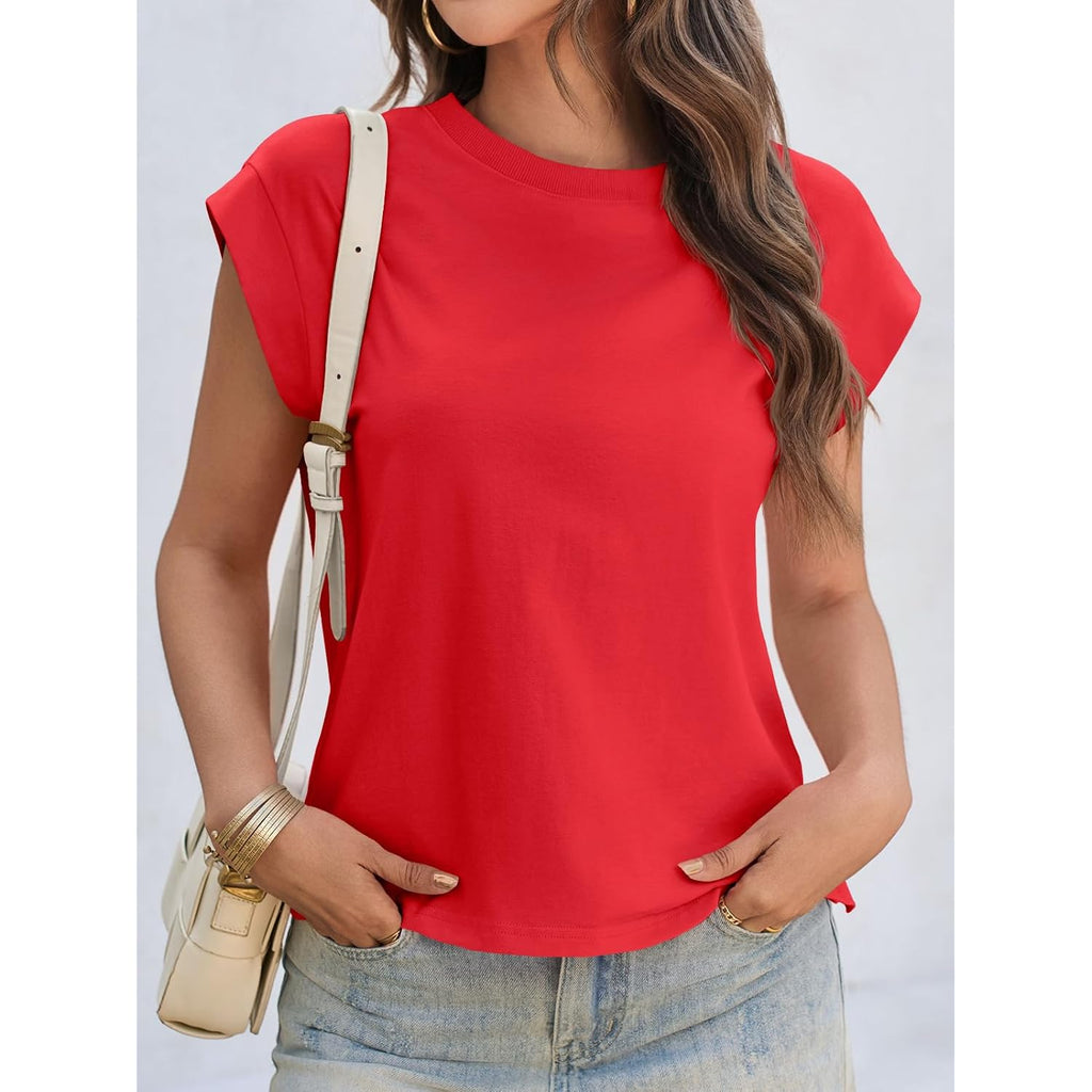 Cicy Bell Womens Cap Sleeve Tops Summer Casual Cotton T Shirts Loose Fit Crew Neck Basic Tee
