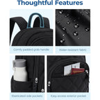 Bagsmart Travel Laptop Backpack, College Backpack For Women, Quilted Small Computer Bookbag, Water-Resistant 15.6 Inch Laptop Casual Bag, Black