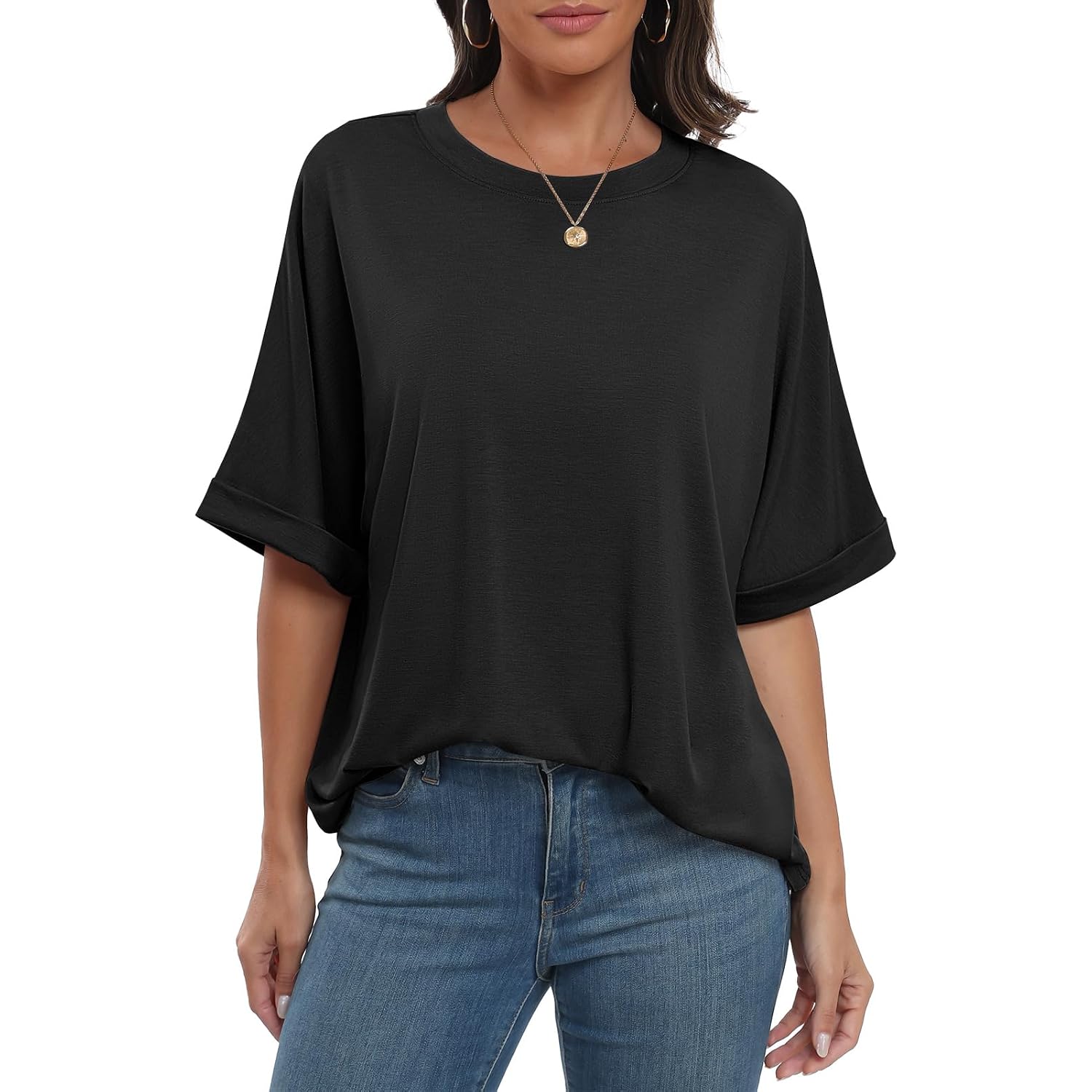 Anrabess Womens Tops Oversized T Shirts Short Sleeve Crewneck Summer Casual Loose Basic Tee Shirt 2026 Trendy Fashion Clothes