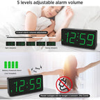 Peakeep Battery Operated Digital Alarm Clock For Bedrooms Big Numbers | Cordless Large Display Auto Dimming For Seniors, Adjustable Volume Loud Alarm Clock For Heavy Sleepers Adults (Green Digits)