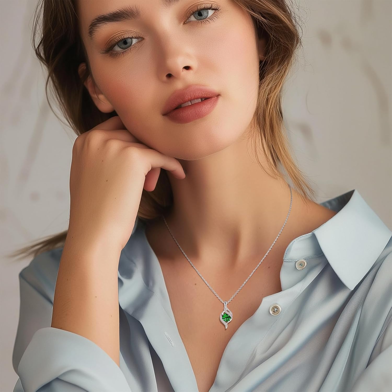 FANCIME Birthstone Necklace for Women Round Cubic Zirconia Necklace S925 Sterling Silver full Love Birthday Gifts for Mom Women
