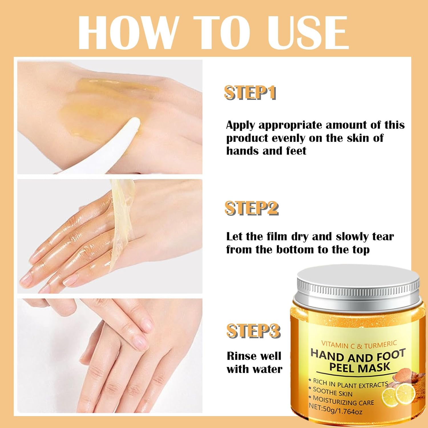 Turmeric Hand and Foot Peel Mask- Moisturizing Hydrating Nourishing Exfoliating Hand Film Hands Care Paraffin with Vitamin C & Turmeric - 1.76 Oz
