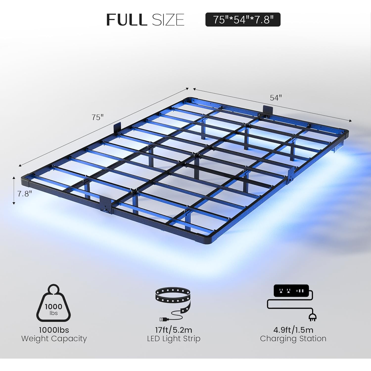 Olevs Floating Bed Frame Full Size With Smart Led Lights And Charging Station - Modern Metal Platform Bed, Easy Assembly No Box Spring Needed