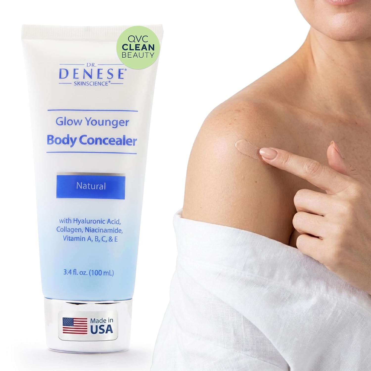 Dr. Denese Glow Younger Body Concealer 3.4 Oz – Leg & Body Makeup For Veins, Bruises, Scars, Discoloration, Age And Sun Spots – Full Coverage Concealer & Hydrating Transfer-Resistant Cream – Natural
