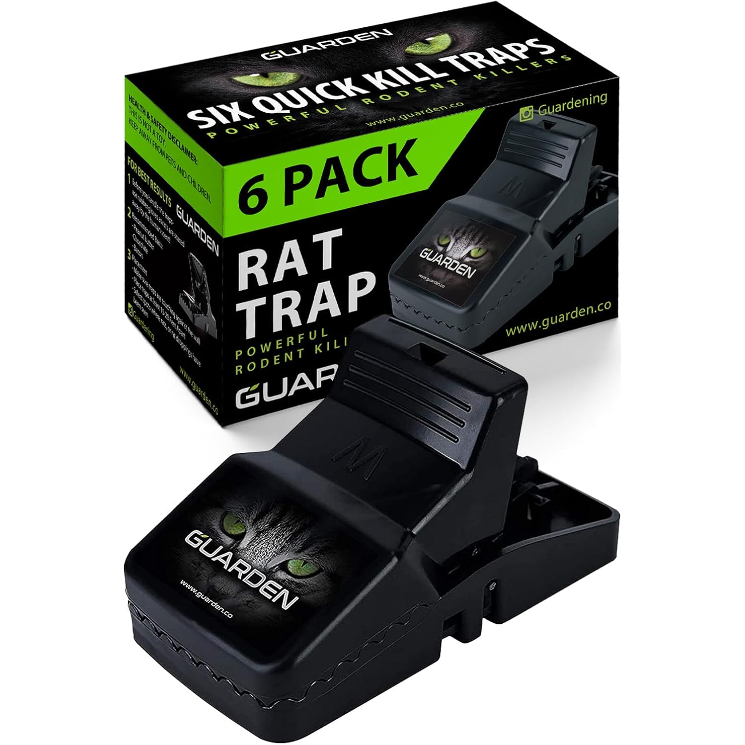 Rat Trap Six Pack - Indoor And Outdoor Traps For Mice, Voles, Rats, Chipmunks - Easy To Set, Powerful Snap, Quick Kill - By Guarden