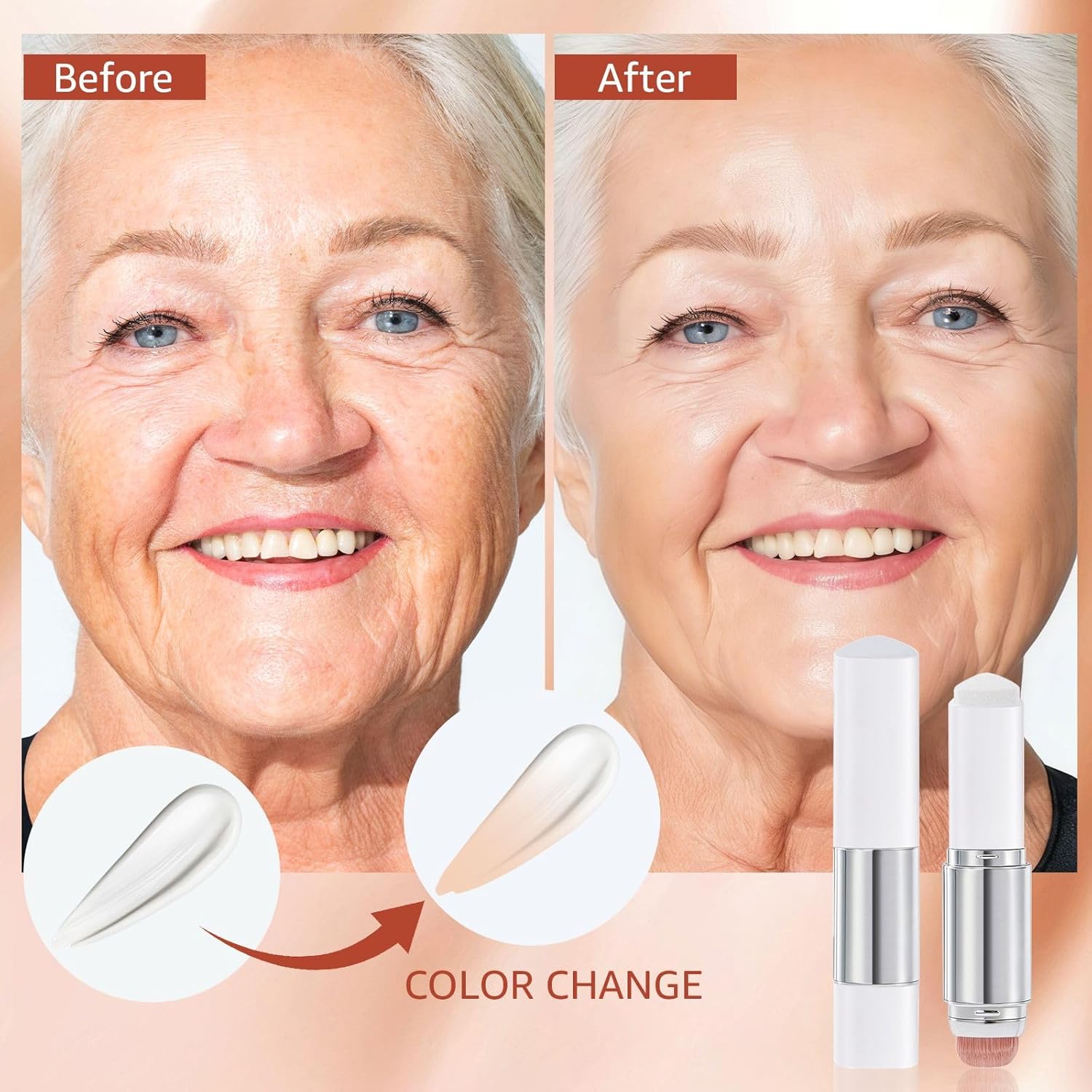 Color Changing Foundation Stick - 2 in 1 Dual Ended White Foundation Stick, Long Lasting Waterproof Full Coverage Concealer Stick for Face (1#Natural)