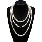 Long Pearl Necklaces for Women Cream White Faux Pearl Strand Layered Necklace Costume Jewelry
