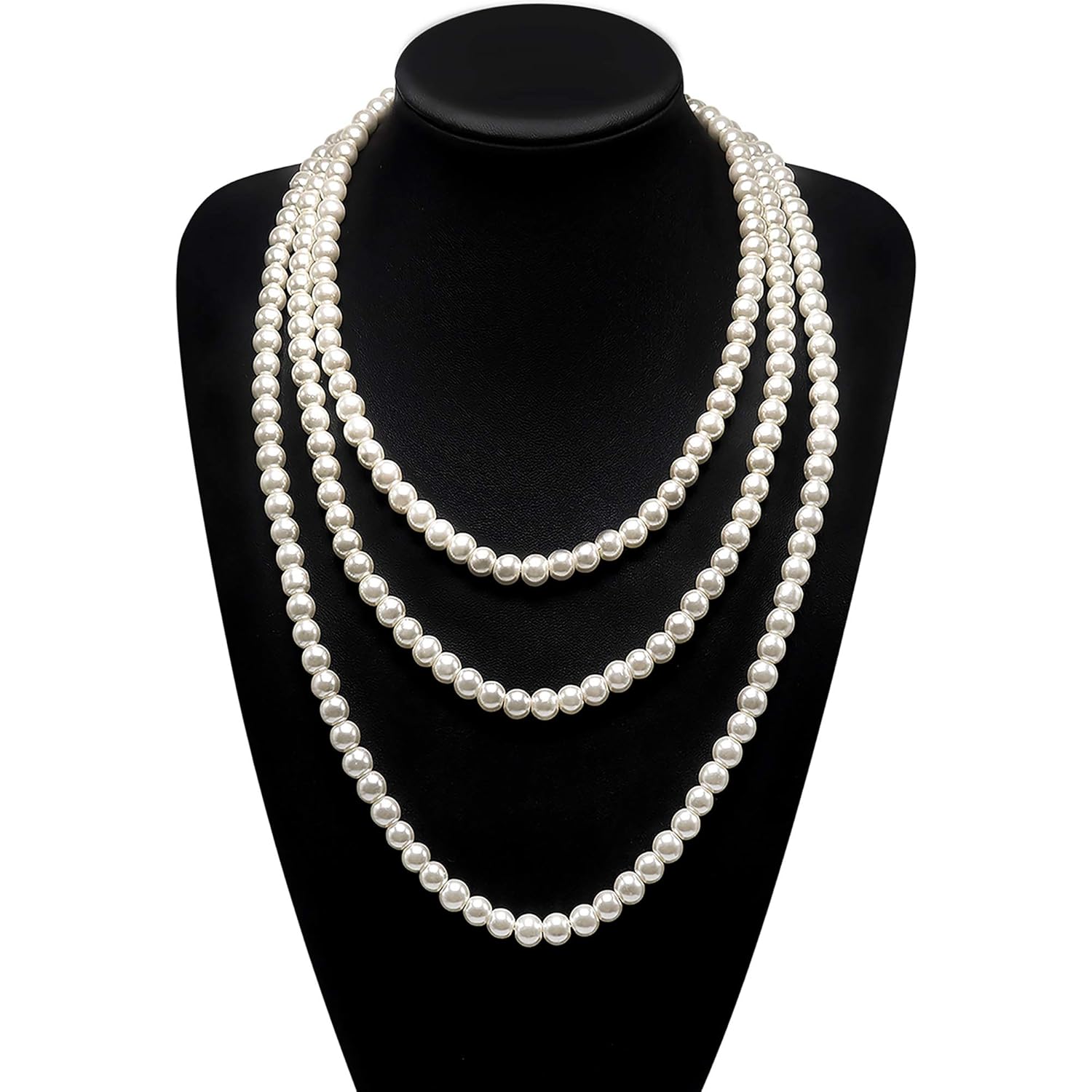 Long Pearl Necklaces for Women Cream White Faux Pearl Strand Layered Necklace Costume Jewelry