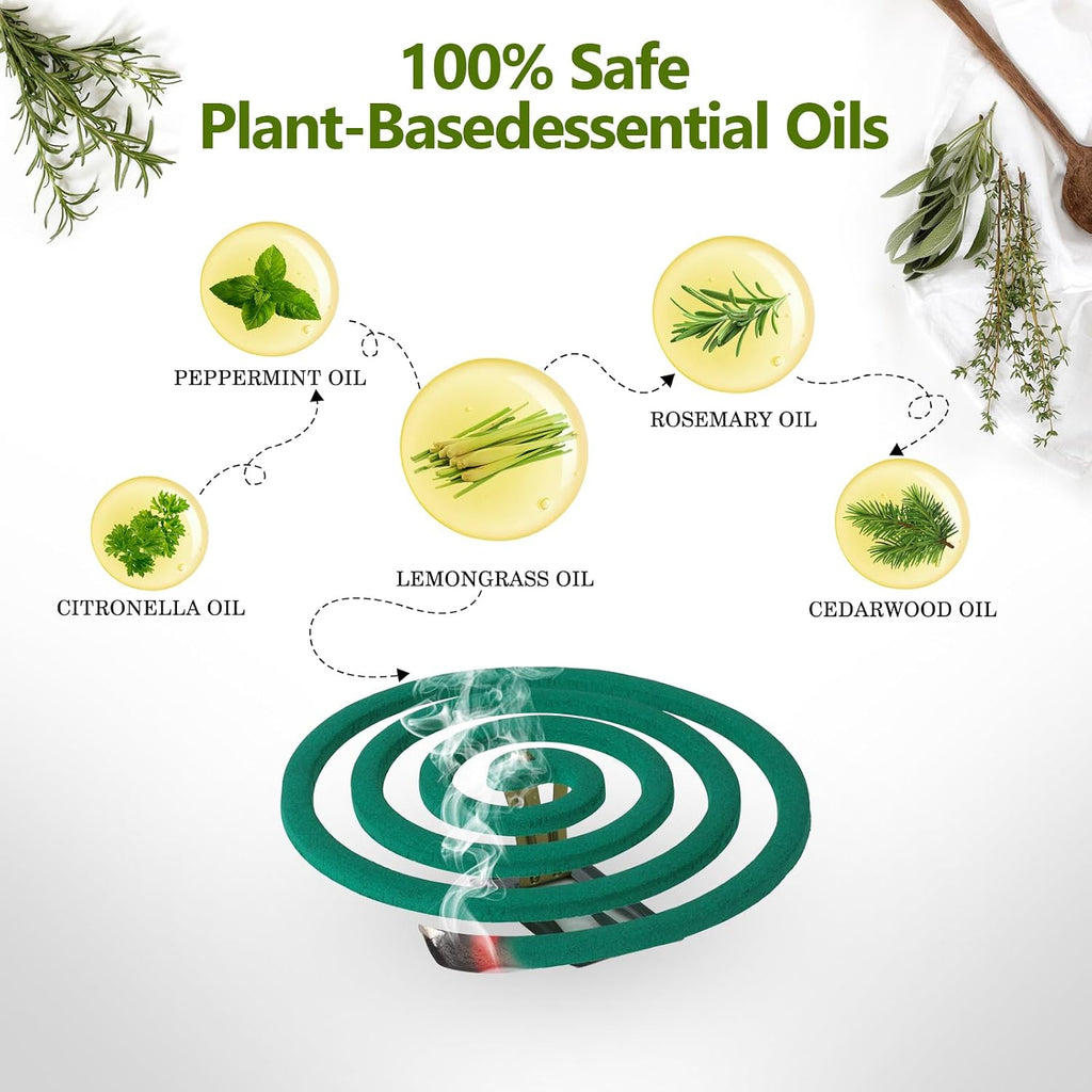 Mosquito Coils Outdoor Patio Fresh Scent,Use Reaches Up To 10 Feet | Each Mosquito Coil Burns For 5-7 Hours (Contains 40 Coils & 4 Stands)