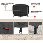 Porch Shield Fire Pit Cover - Waterproof 600D Heavy Duty Fade Resistant Round Patio Fire Bowl Cover Black - 36 Inch