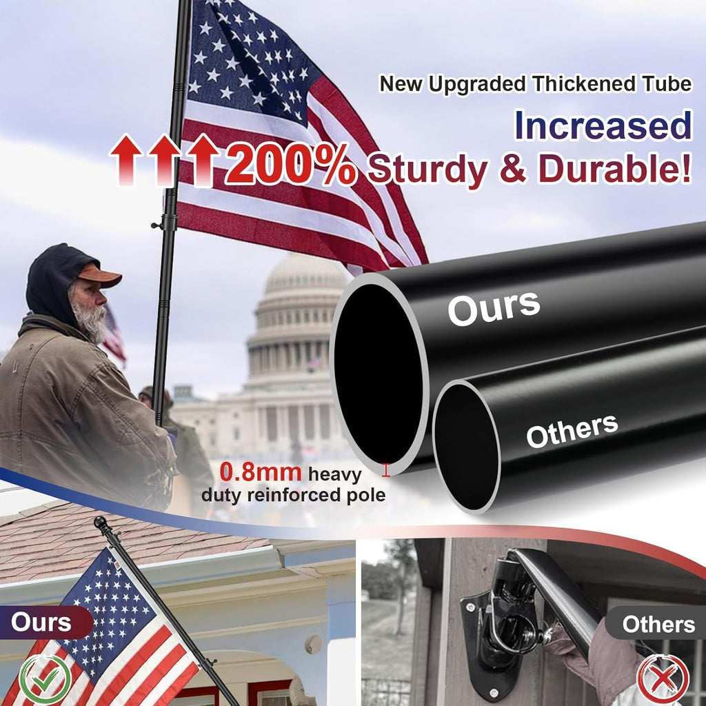 Black Flag Poles For Outside House - 5Ft Tangle Free Flag Pole For House,Heavy Duty Metal Flagpole,Outdoor Flagpoles Residential For Porch,Fence (Without Bracket)