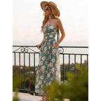 Summer Maxi Dresses For Women 2026 Strapless Ruched Tube Dress With Scarf Beach Vacation Spring Wedding Guest Dress Pockets