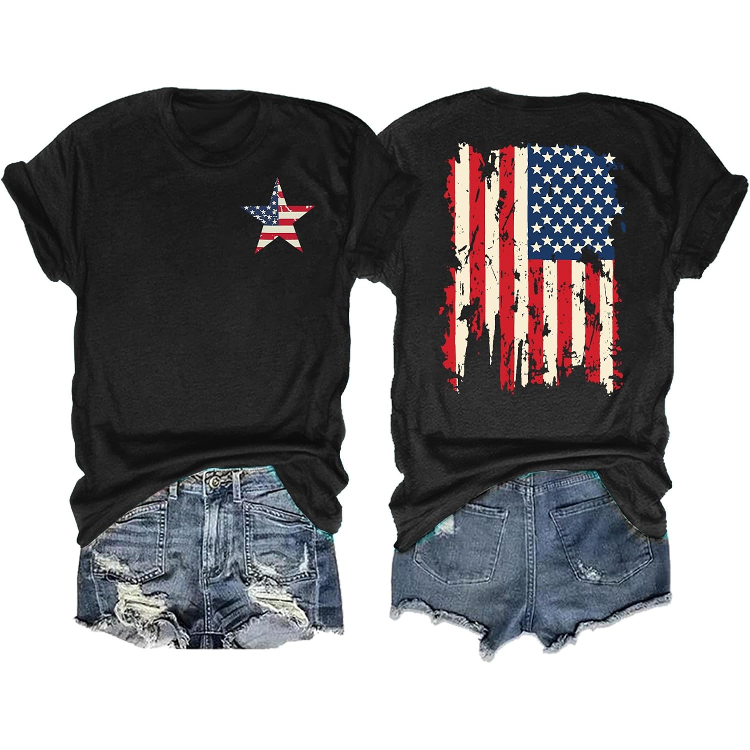 American Flag Shirts for Women: 4th of July T Shirt Funny USA Print Tees Patriotic Casual Short Sleeve Tops