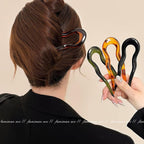 French Twist Stick Hair Fork, 4PCS Wavy U Shaped Hair Pin Clip for Spiral Updo Bun, Tortoise Shell, Fashion Flexible Durable Styling Hair Accessories for Women (Green, Black, Brown, Leopard Print)