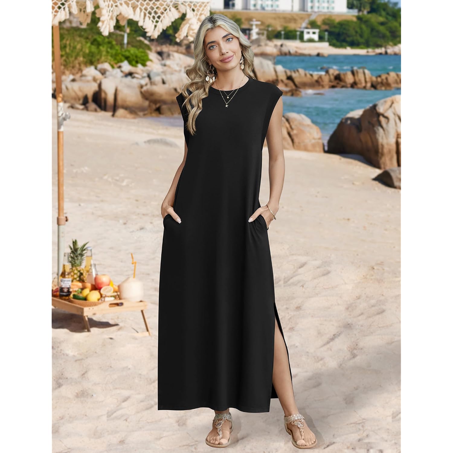 Zeagoo Summer Dresses For Women 2026 Long Maxi Sundresses Loose Split Wrinkle-Free Beach Travel Vacation Clothes
