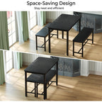 Tatub Dining Table Set For 4, 3-Piece Kitchen Table With 2 Benches, Space-Saving Dining Room Set For Breakfast Nook And Small Spaces, Black