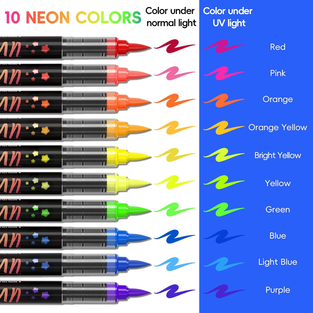 10-color glow-in-the-dark body painting, UV neon face paint brush, glow-in-the-dark face paint set, washable skin tattoo pen, Halloween party makeup (10 colors)
