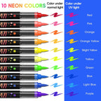 10-color glow-in-the-dark body painting, UV neon face paint brush, glow-in-the-dark face paint set, washable skin tattoo pen, Halloween party makeup (10 colors)