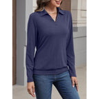 Ticticmiss Womens Polo Shirts Long Sleeve Banded Bottom Tops Business Casual Tops Collared V Neck Blouses