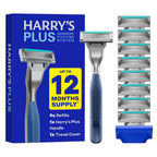 Harry's Plus Razor and Blade Value Pack, 1 Razor Handle (Tide), 9 Razor Blade Refill Cartridges- German Engineered- Up to 12 Months of Smooth Shaving