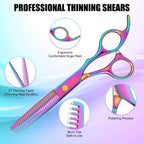 Hair Cutting Scissors Set, Professional Haircut Scissors Kit With Cutting Scissors Thinning Scissors For Barber/Salon/Home/Men/Women/Kids/Adults(Rainbow)