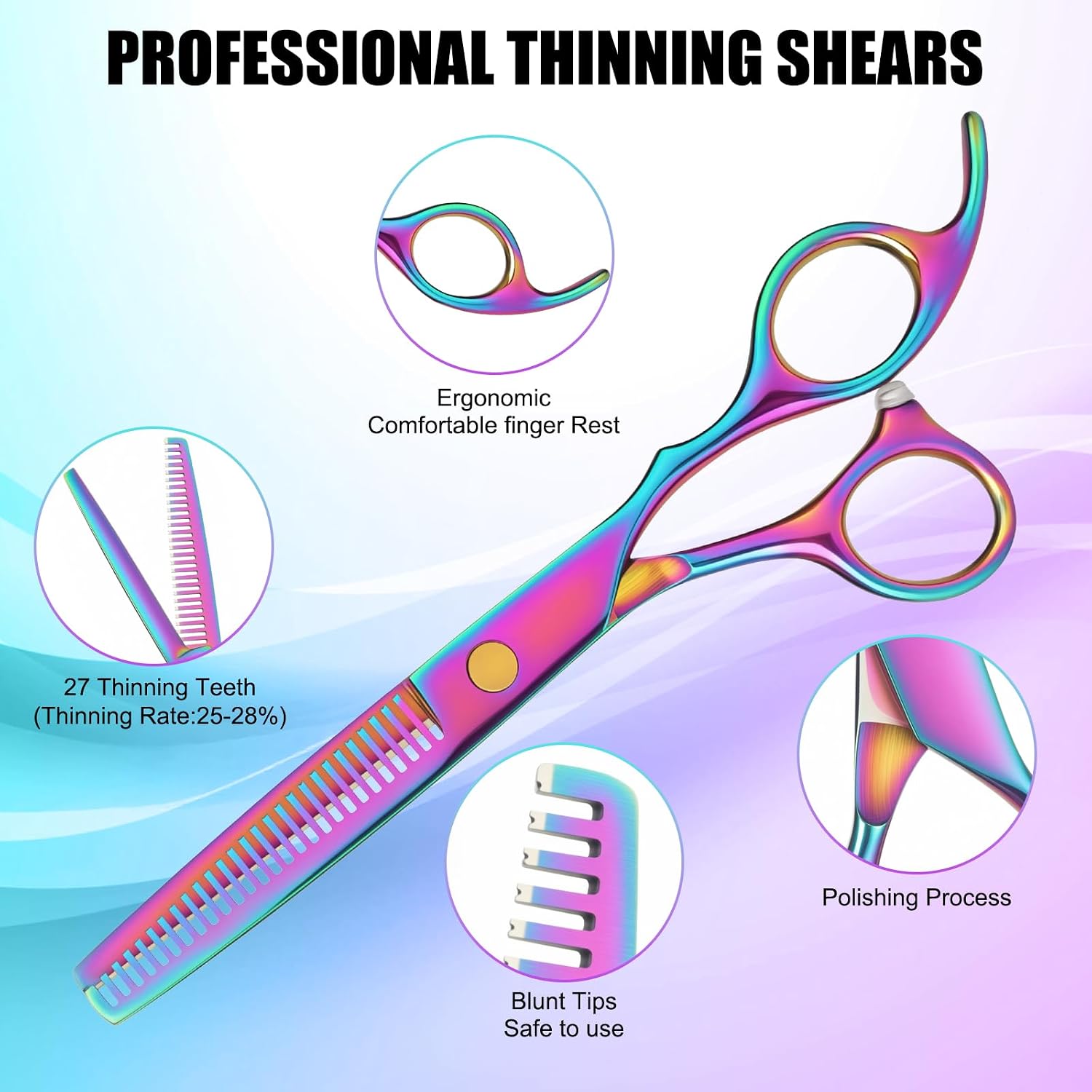 Hair Cutting Scissors Set, Professional Haircut Scissors Kit With Cutting Scissors Thinning Scissors For Barber/Salon/Home/Men/Women/Kids/Adults(Rainbow)