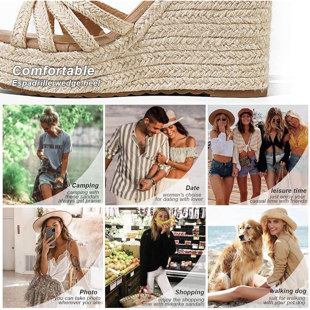 Mikarka Sandals For Women 2026: Comfortable Wedge Platform Sandals Women - Braided Espadrilles For Women Ankle Strap Open Toe Wedges Heels Beach Sandals Summer Shoes