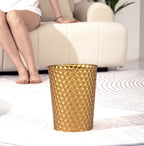 Venalys Small Metal Trash Can Wastebasket, Decorative Honeycomb Garbage Can Waste Basket, Modern Farmhouse Round Trash Bin For Bathroom, Bedroom, Kitchen And Office (Gold)
