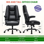 Cioman 500Lbs Big And Tall Office Chair With Inflatable Lumbar Support, Rubber Wheels Executive Chair With Rocking Function, High Back Wide Cushion Ergonomic Desk Chair For All-Day Sitting,Black
