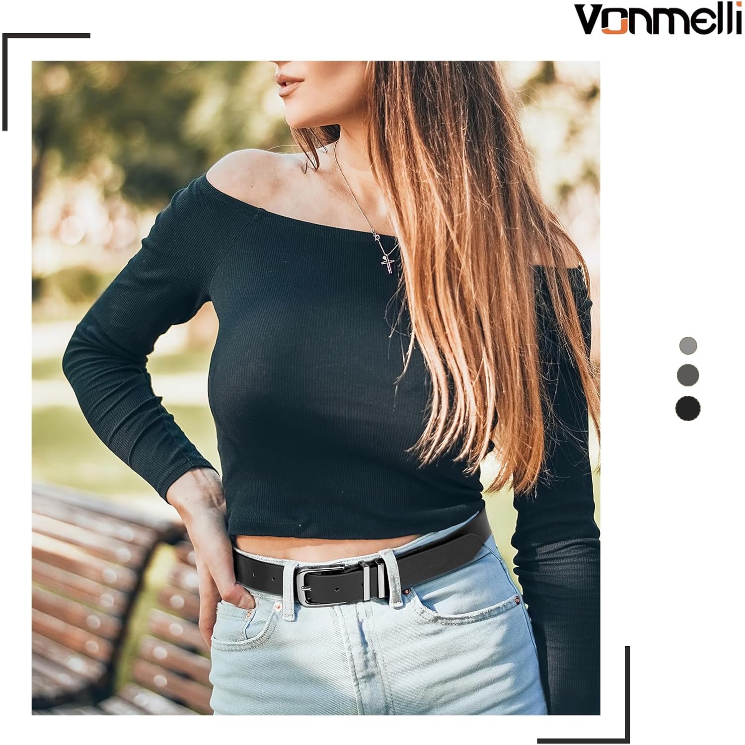 VONMELLI Women's Soft Faux Leather Belt for Jeans Pants Dress Fashion Ladies Waist Belt with Gold/Silvery Buckle